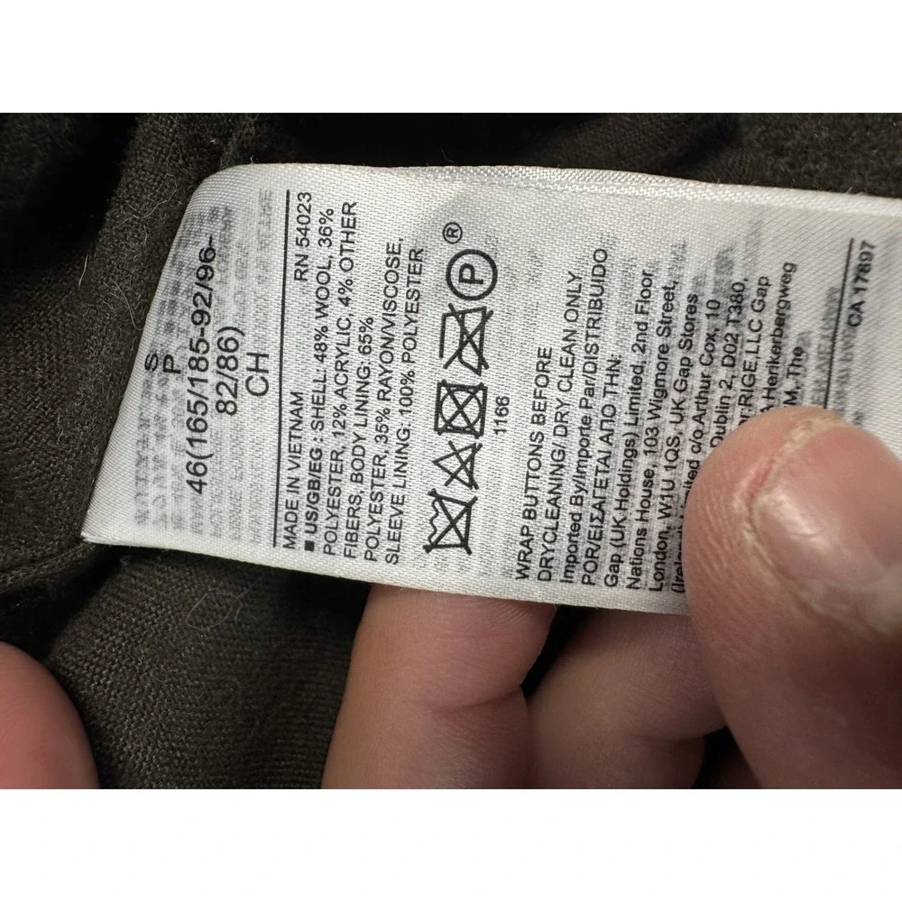 GAP Coat Mens Small‎ Olive Green Wool Blend Button Front Classic Overcoat Jacket